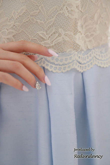 ベージュ×ブルーの切替パニエ入りドレスコーディネートセット