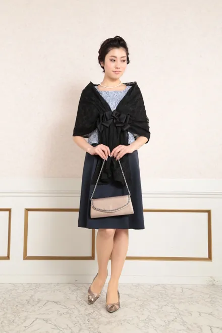 ブラックのレースストール(リボン付)