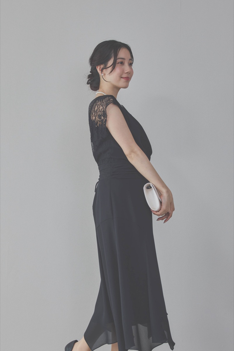 ブラックのバックレースマーメイドドレスコーディネートセット