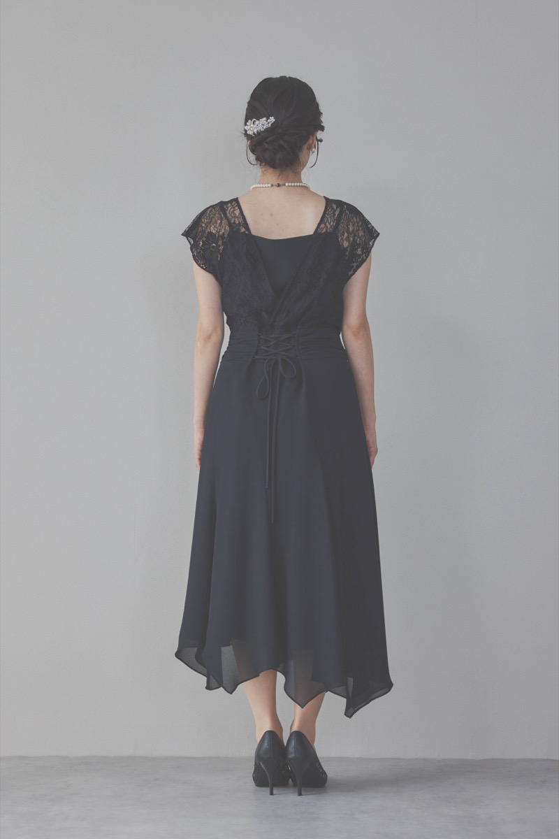 ブラックのバックレースマーメイドドレスコーディネートセット