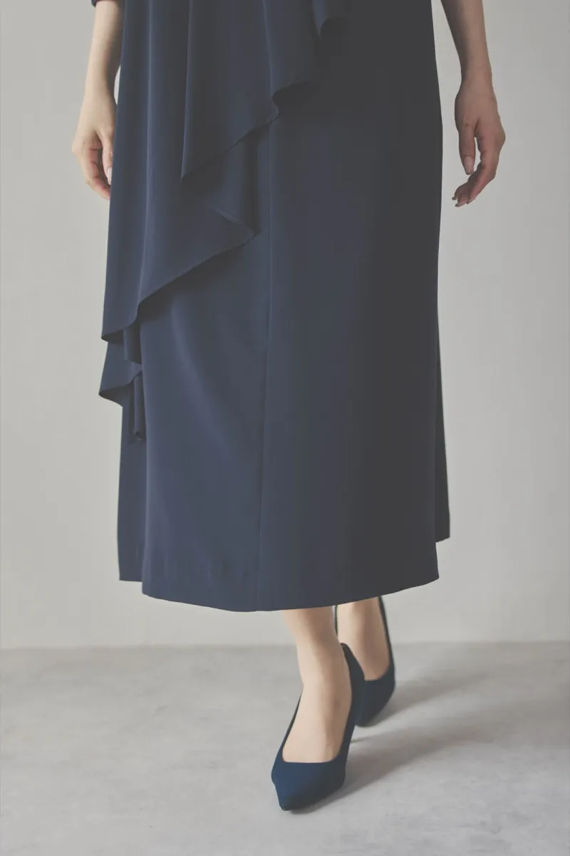 ネイビーのフロントドレープ前開きドレス [ 店頭販売価格 42,900円 ]