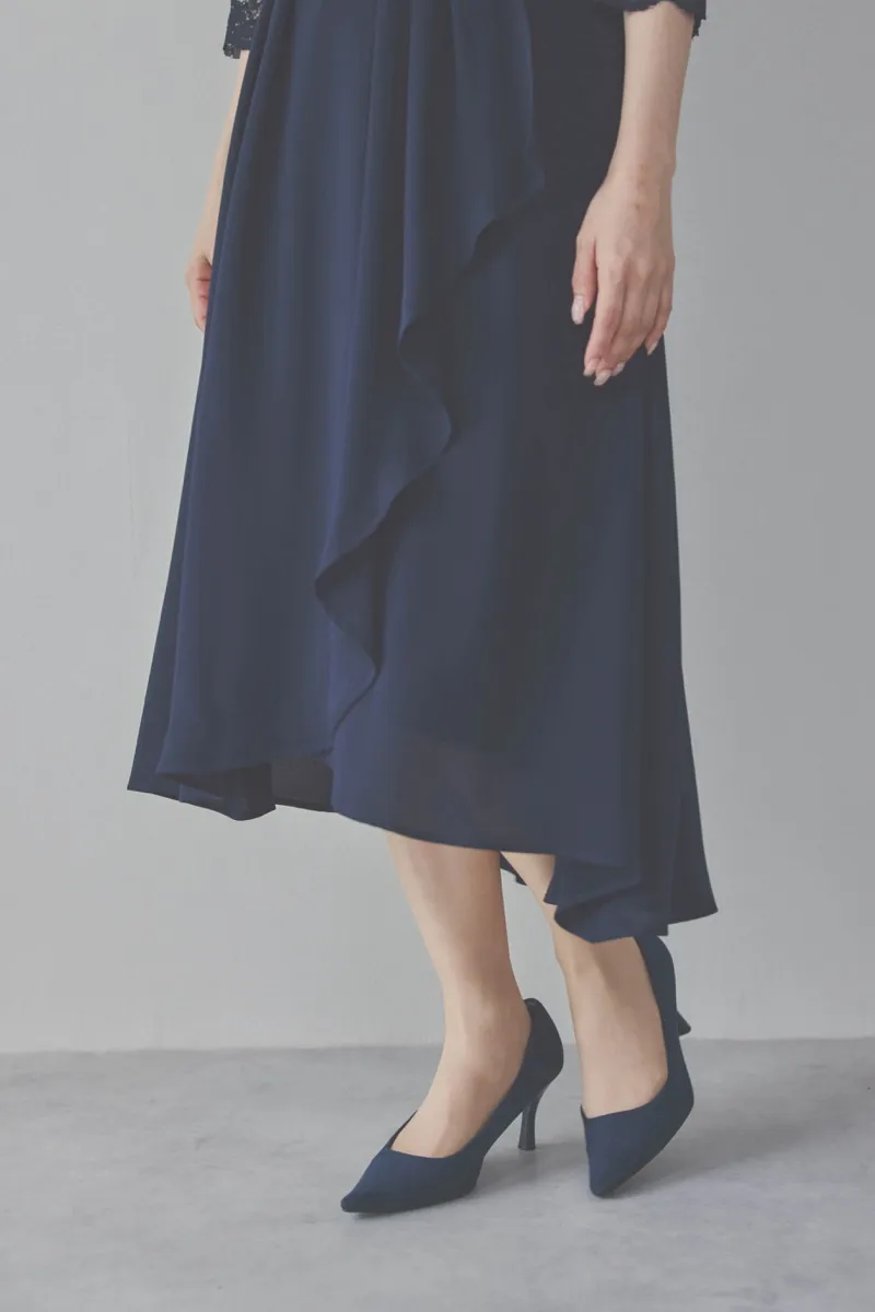 ネイビーのデコルテ切り替えラップドレス [ 店頭販売価格 37,400円 ]