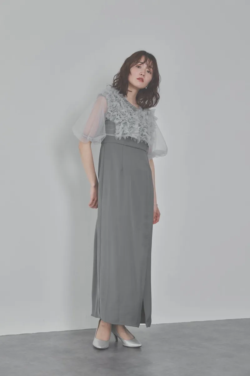 ブルーのチュールフリルアシンメトリードレス