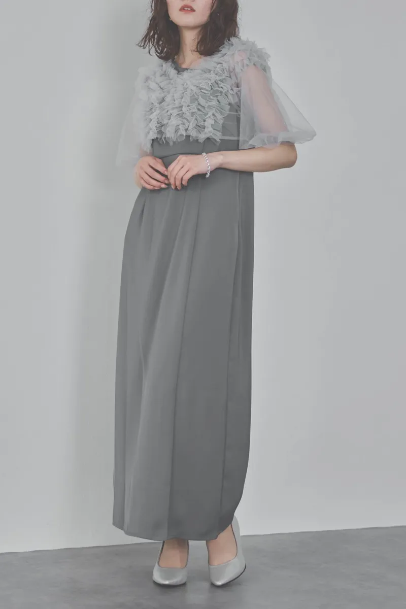 ブルーのチュールフリルアシンメトリードレス