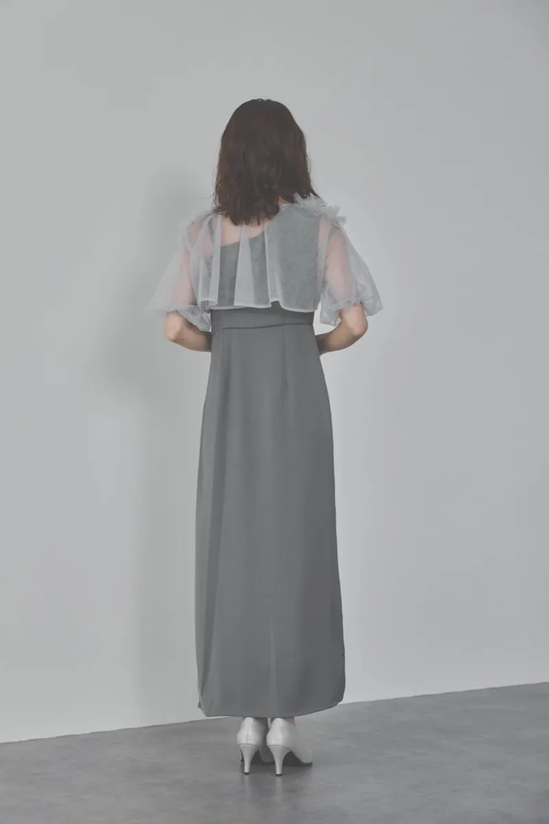 ブルーのチュールフリルアシンメトリードレス