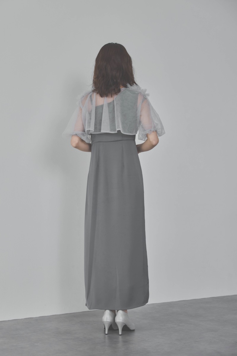 ブルーのチュールフリルアシンメトリードレス