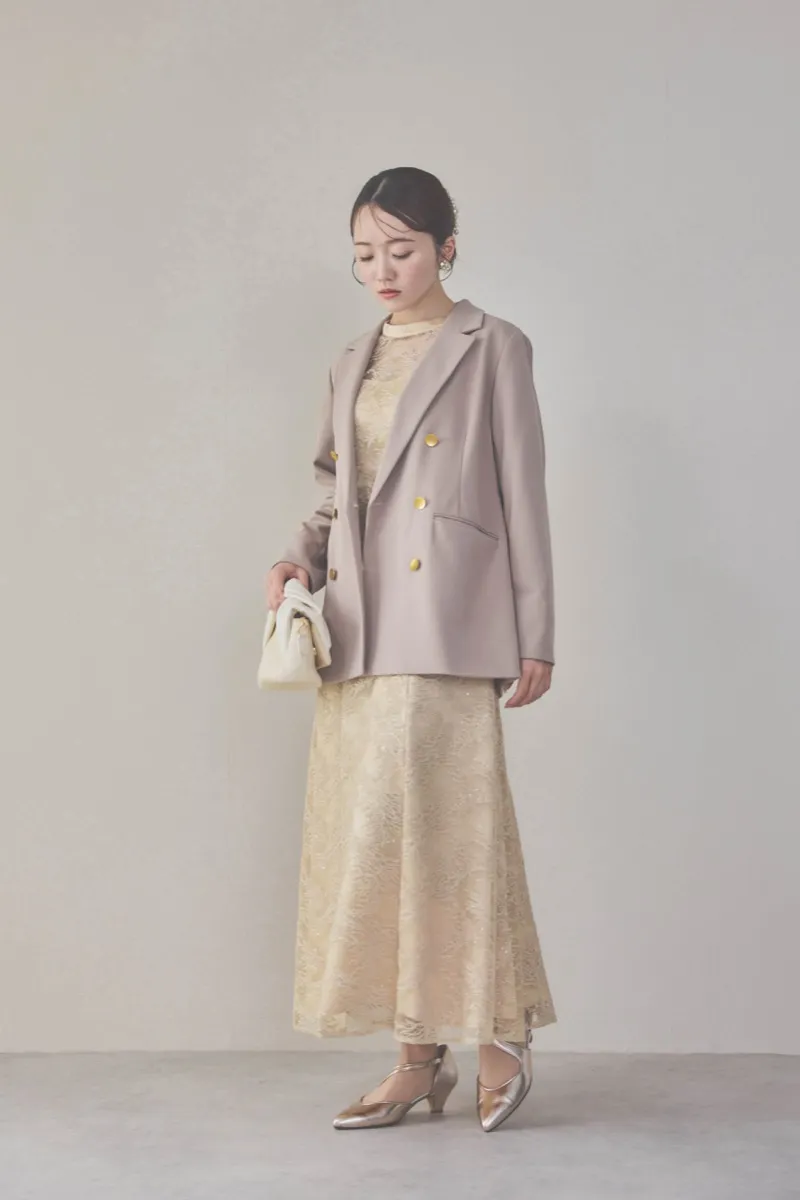 イエローのシャイニーエンブロイダリードレス