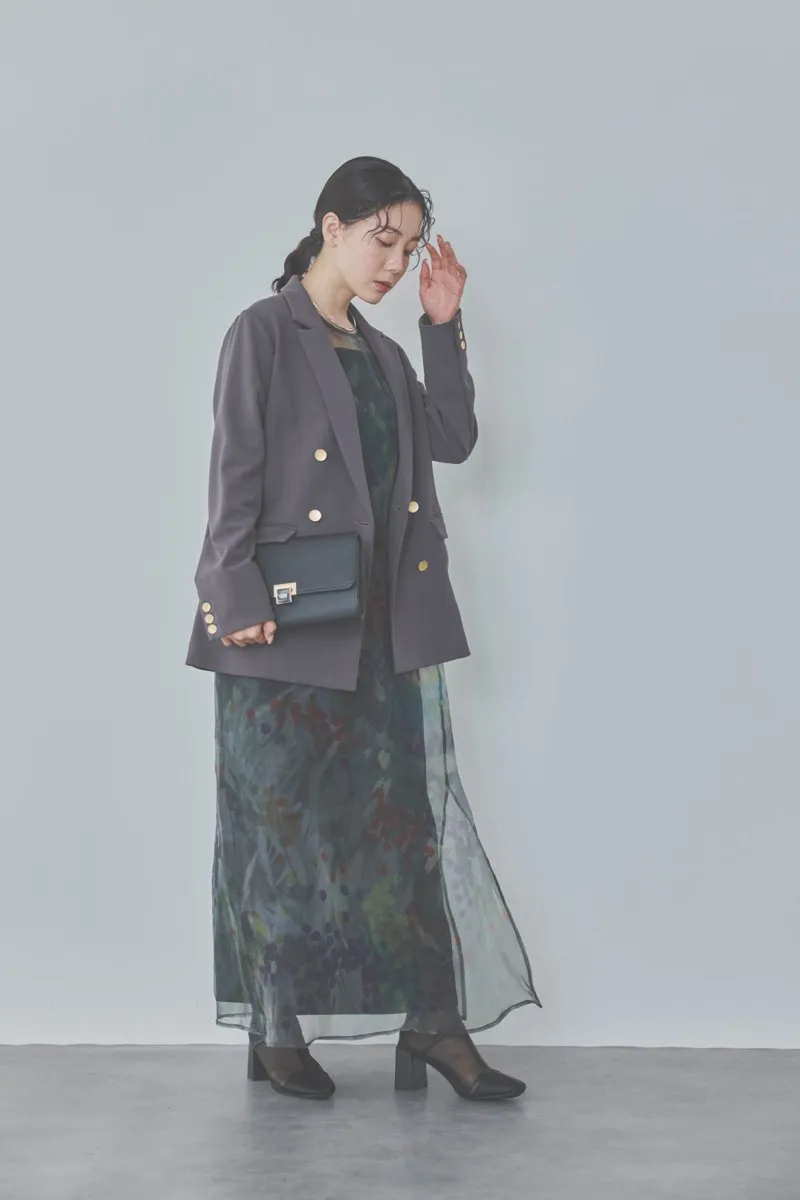 ブラックのスタンプアートレイヤードドレス