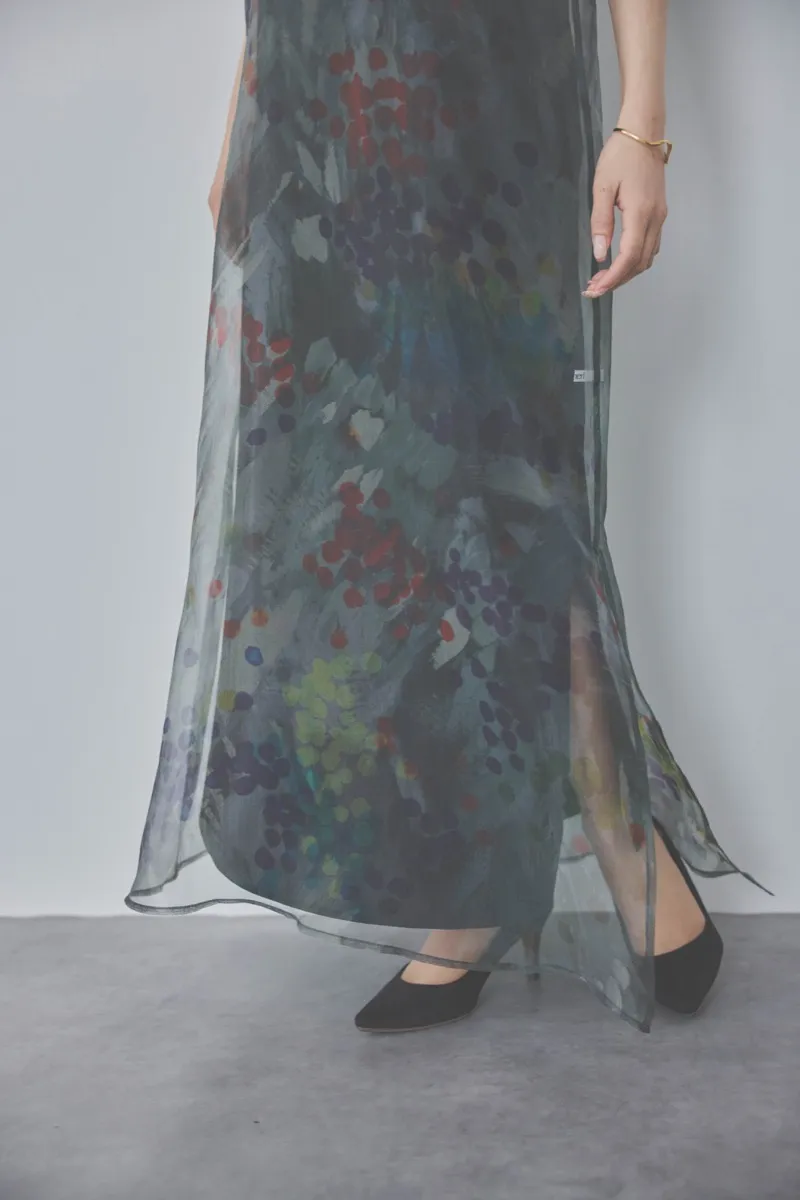 ブラックのスタンプアートレイヤードドレス