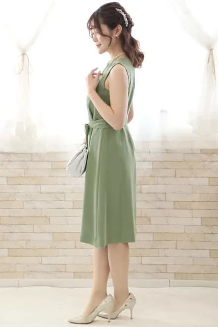 グリーンの前開き風レイヤードドレスコーディネートセット