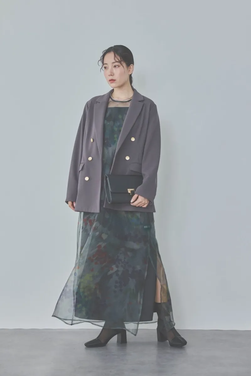 ブラックのスタンプアートレイヤードドレス