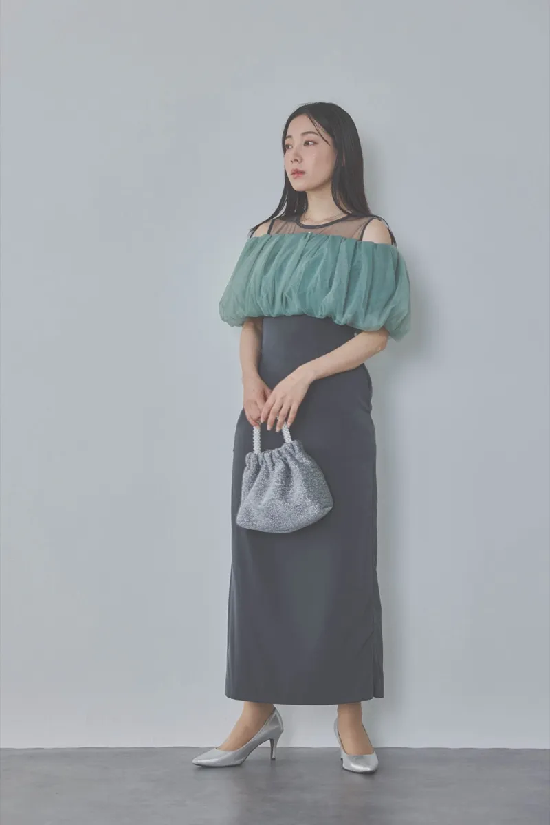 チャコールグレーのオフショルボレロIラインドレス