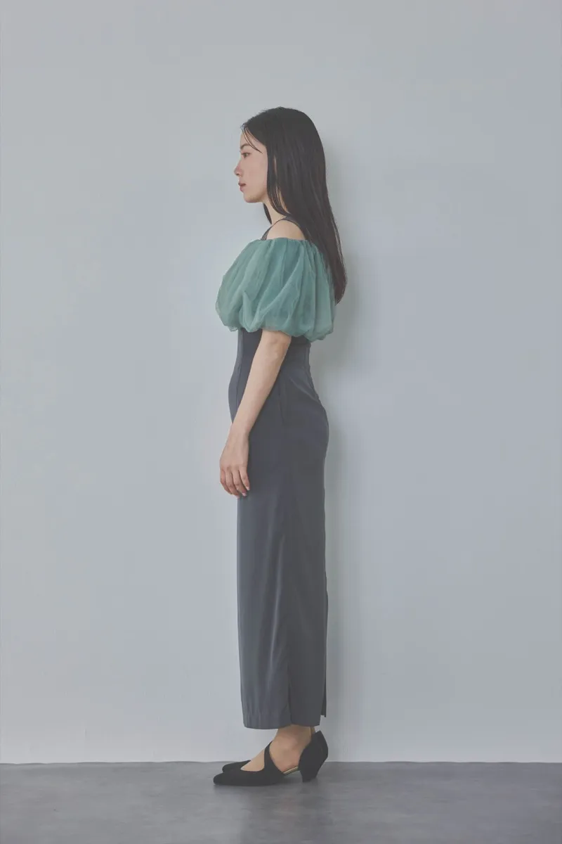 チャコールグレーのオフショルボレロIラインドレス