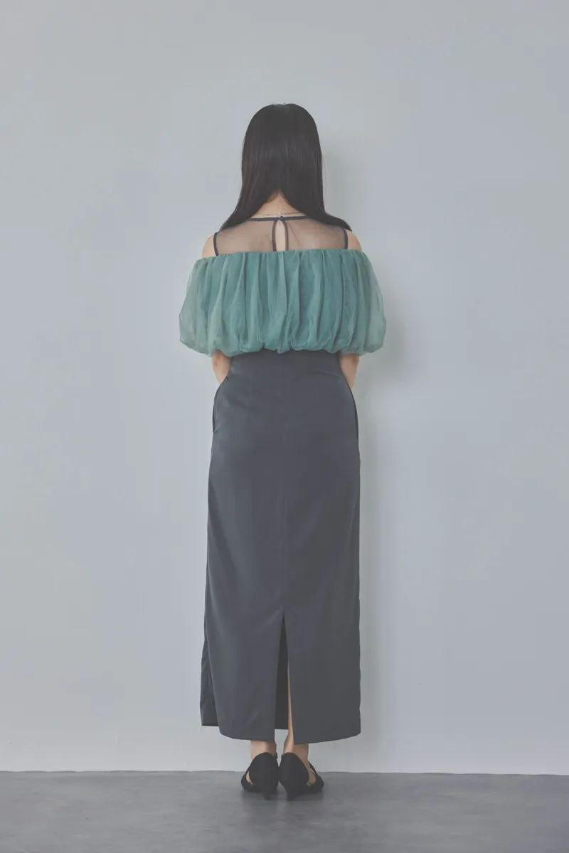 チャコールグレーのオフショルボレロIラインドレス