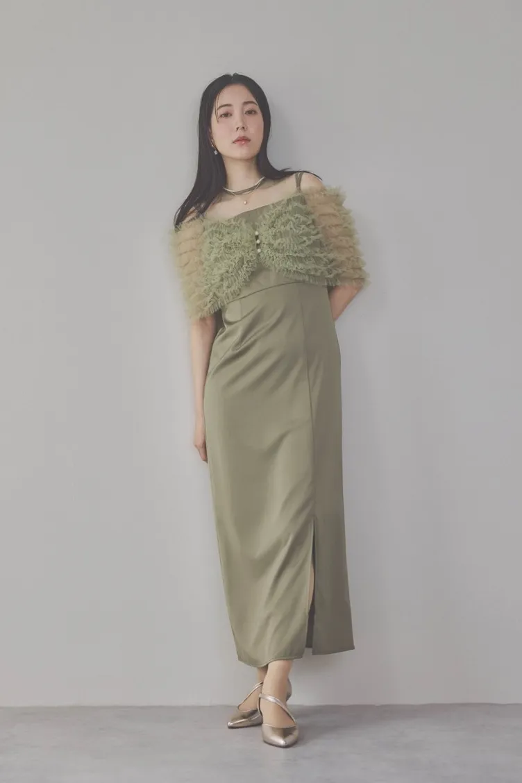 グリーンのチュールビスチェIラインドレス