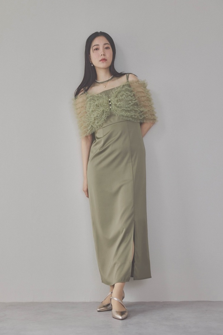 グリーンのチュールビスチェIラインドレス