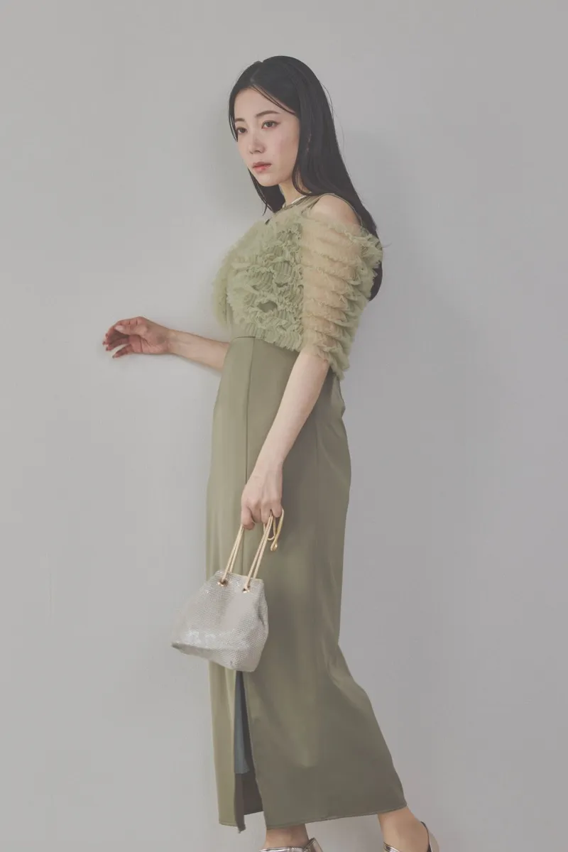 グリーンのチュールビスチェIラインドレス