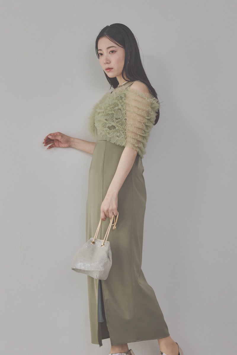 グリーンのチュールビスチェIラインドレス