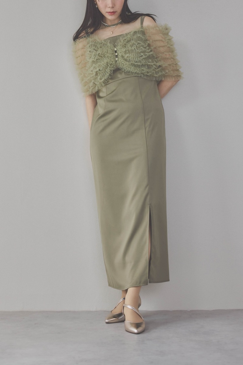 グリーンのチュールビスチェIラインドレス