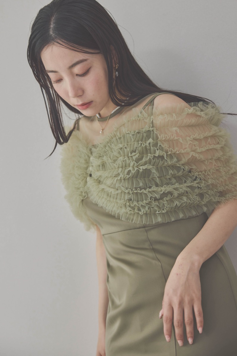 グリーンのチュールビスチェIラインドレス