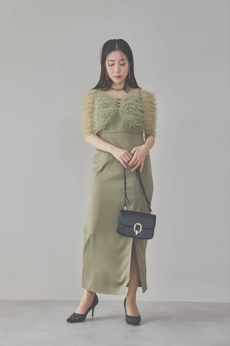 グリーンのチュールビスチェIラインドレス