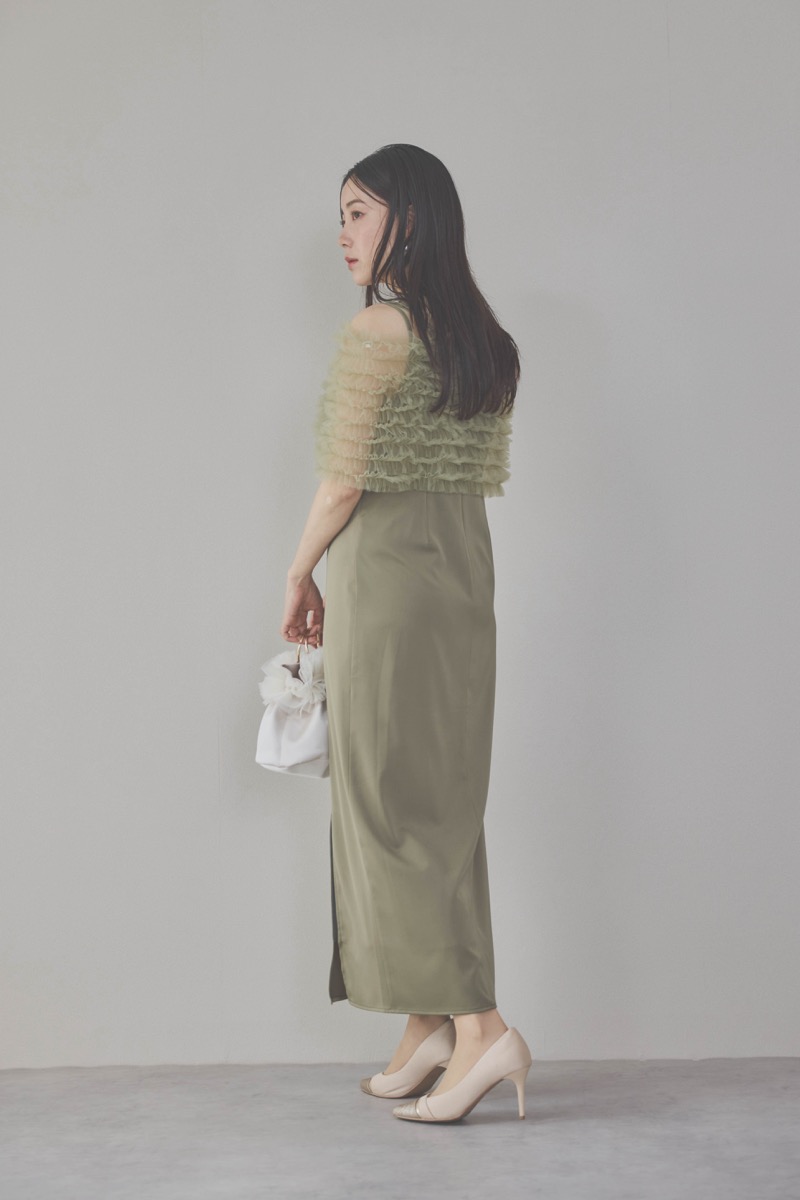 グリーンのチュールビスチェIラインドレス