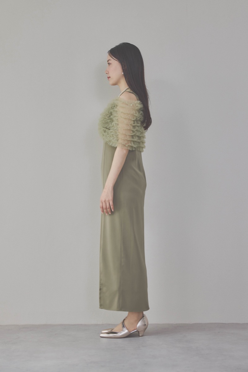グリーンのチュールビスチェIラインドレス
