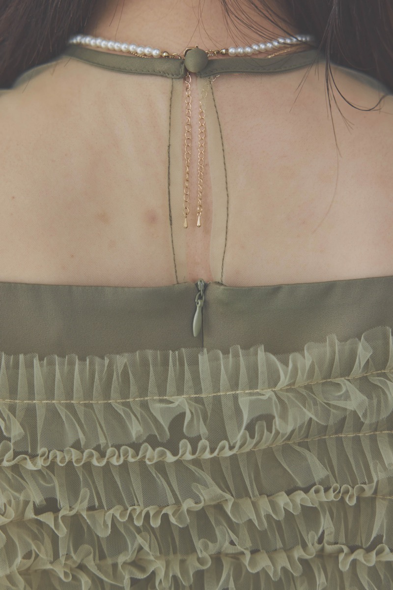 グリーンのチュールビスチェIラインドレス