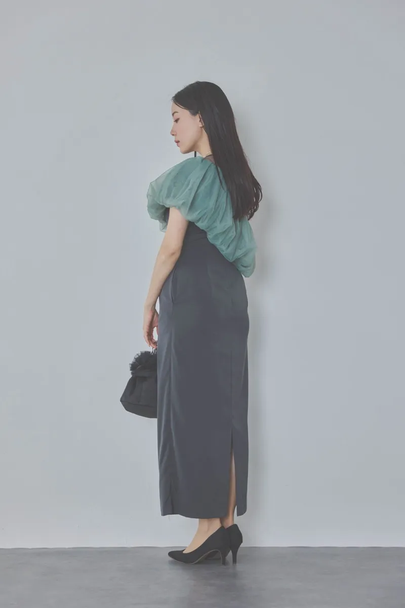 チャコールグレーのオフショルボレロIラインドレス
