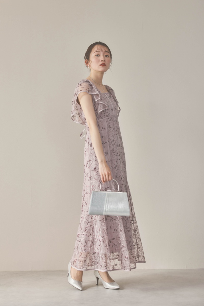 パープルのチュール刺繍マーメイドドレス