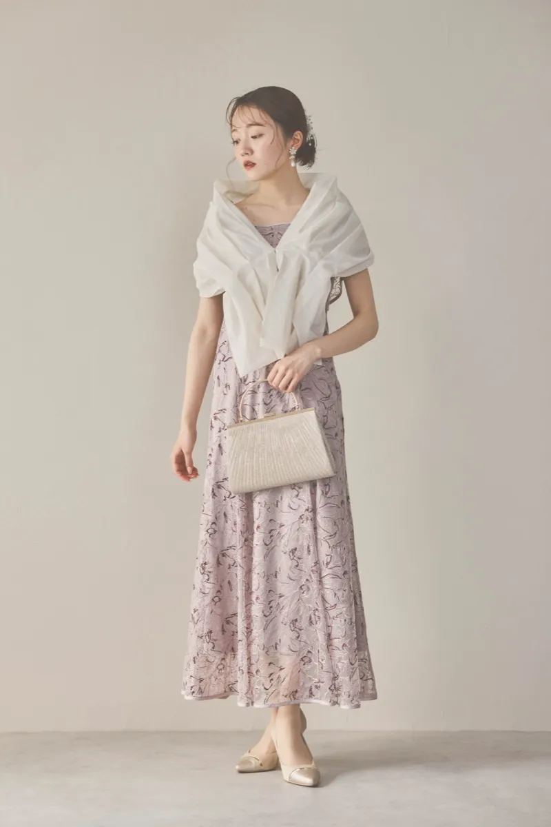 パープルのチュール刺繍マーメイドドレス