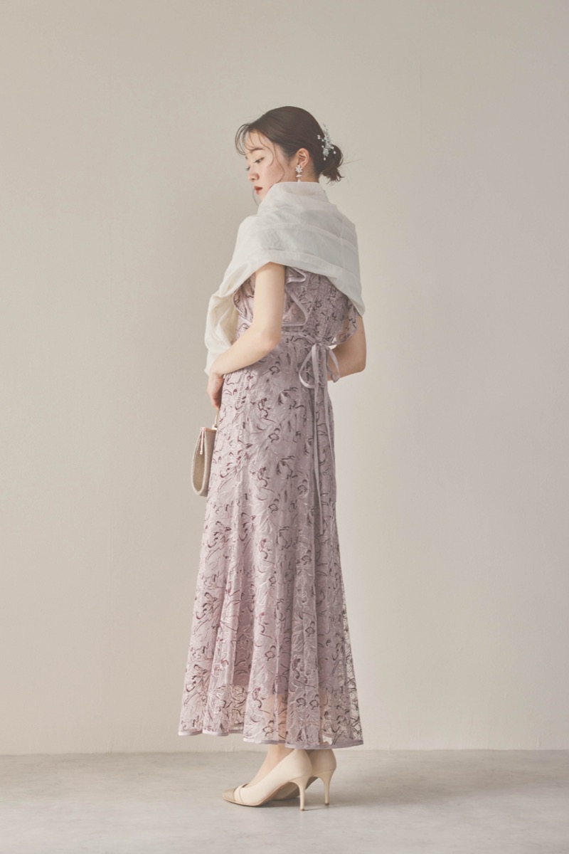 パープルのチュール刺繍マーメイドドレス