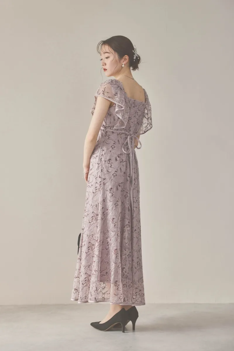 パープルのチュール刺繍マーメイドドレス