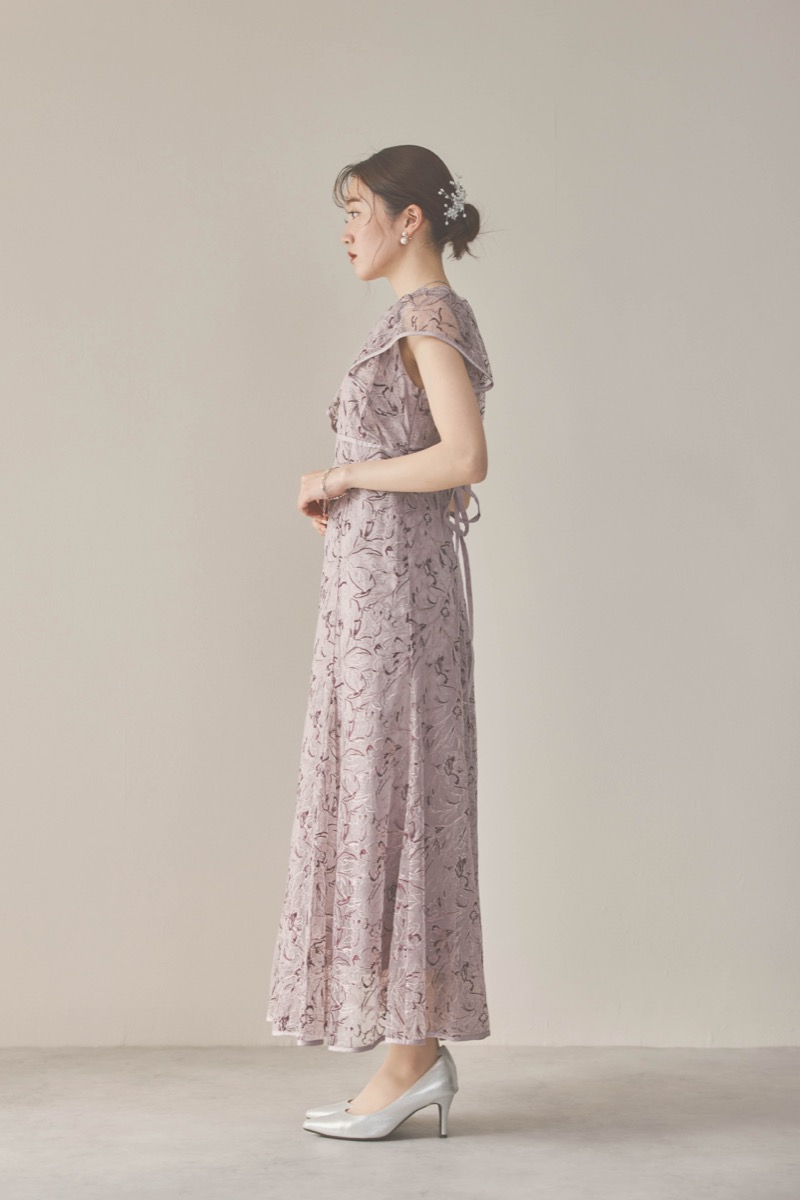 パープルのチュール刺繍マーメイドドレス