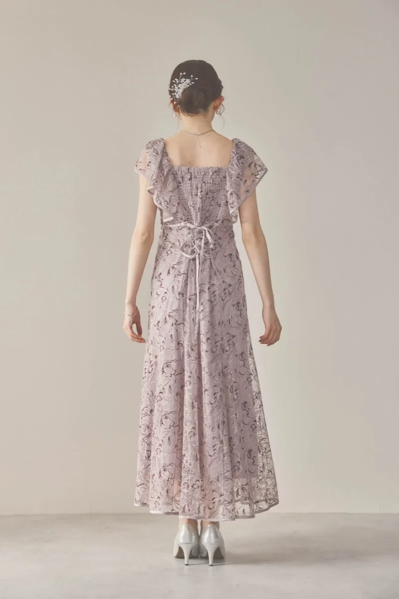 パープルのチュール刺繍マーメイドドレス