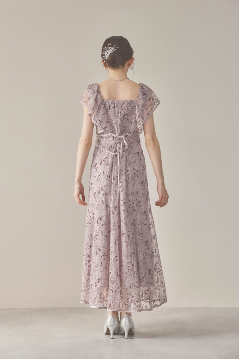 パープルのチュール刺繍マーメイドドレス