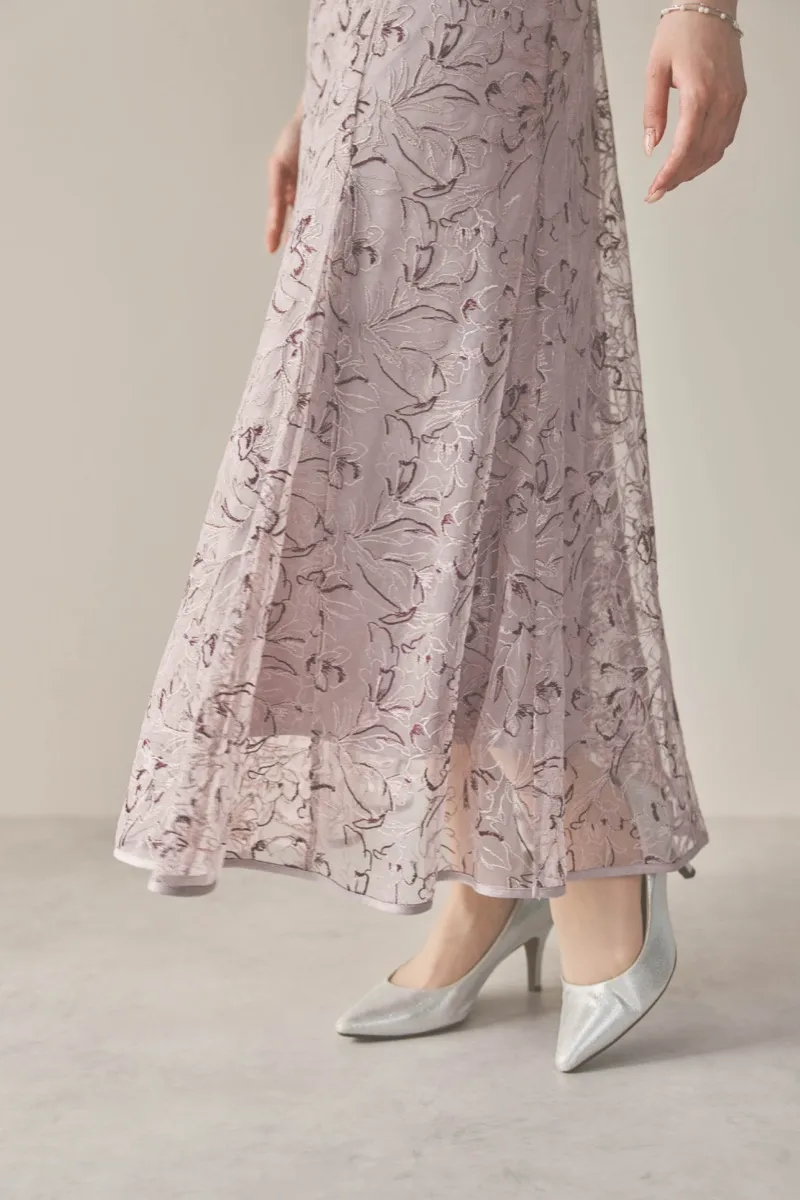 パープルのチュール刺繍マーメイドドレス