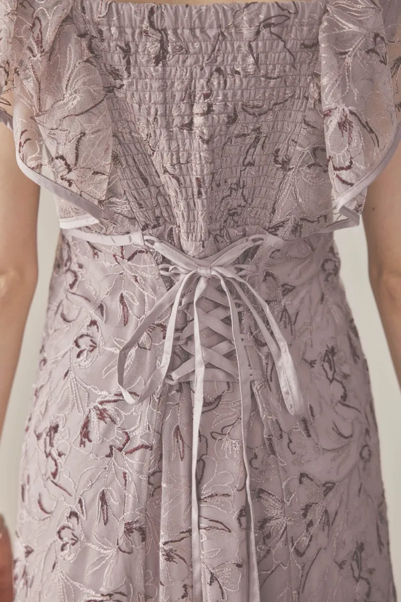 パープルのチュール刺繍マーメイドドレス