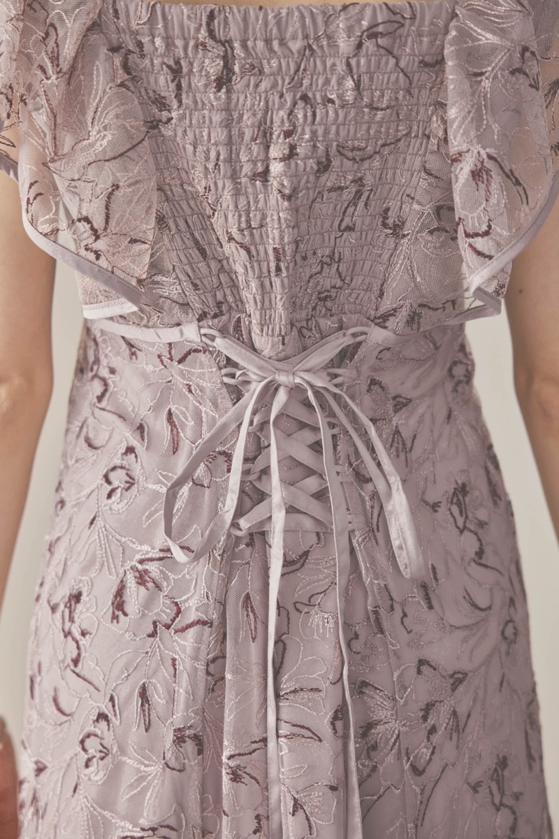 パープルのチュール刺繍マーメイドドレス