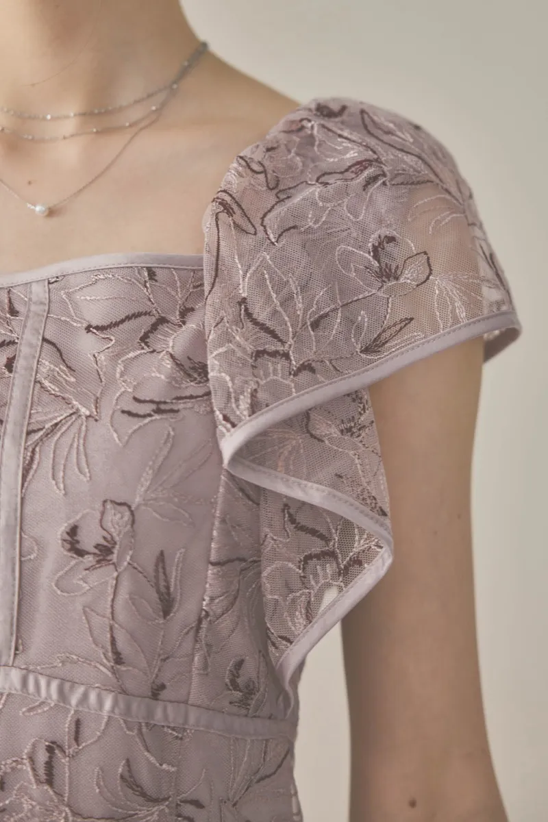 パープルのチュール刺繍マーメイドドレス