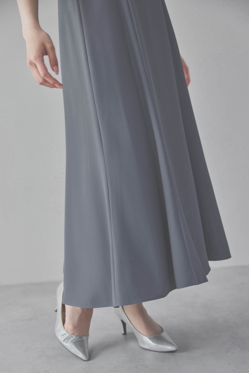 サックスの線描フラワー刺繍ボレロセットドレス