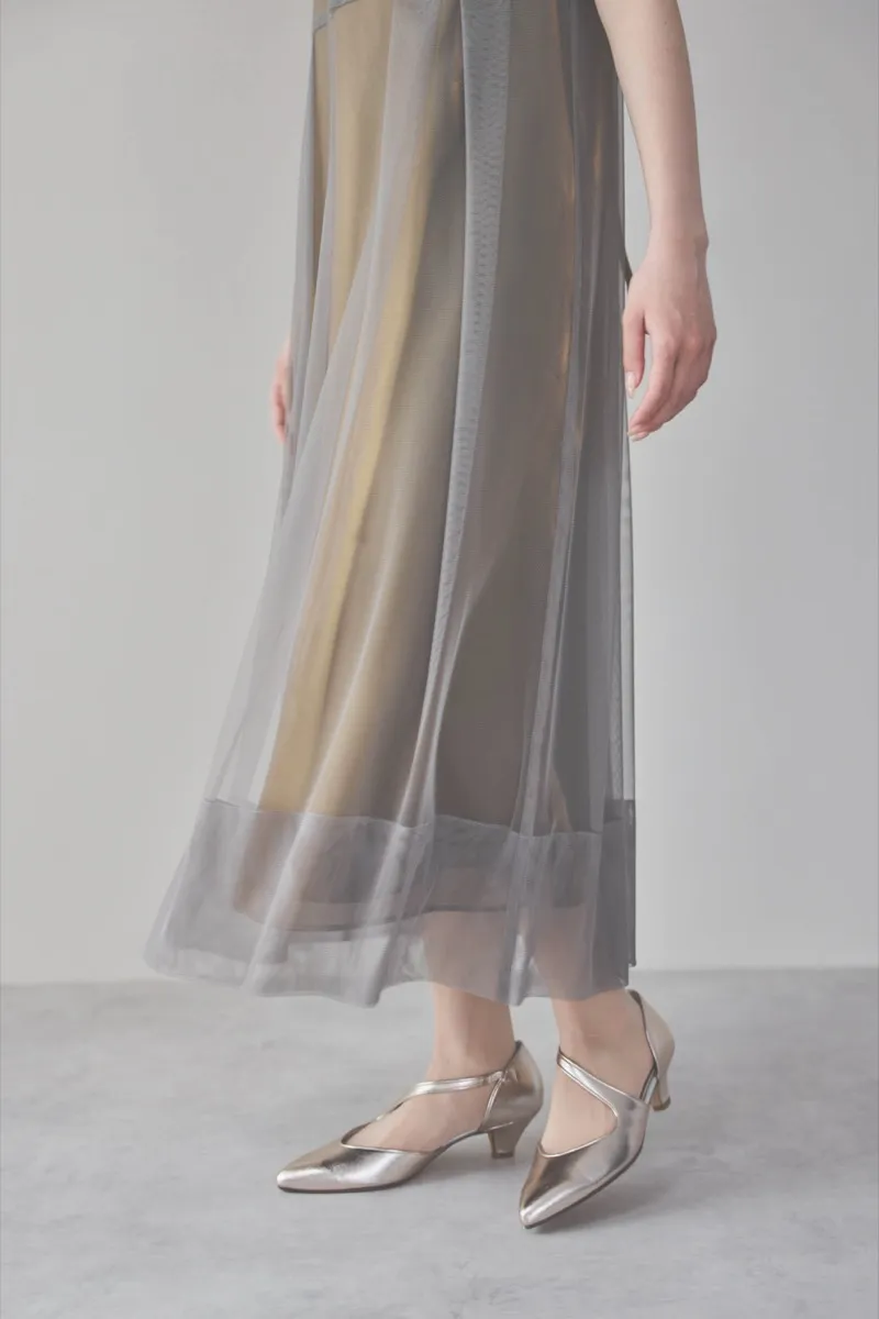 ブラウンのチュール×シャンブレードレス