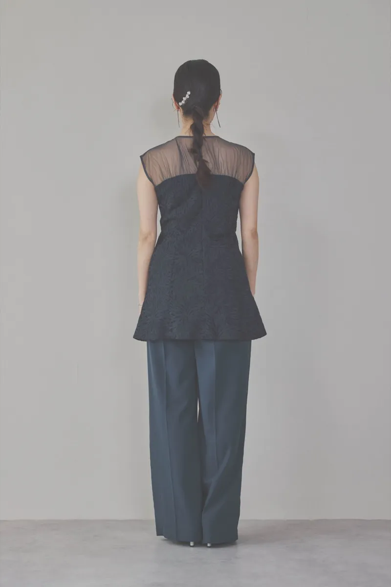 ネイビーのレースビスチェパンツドレス