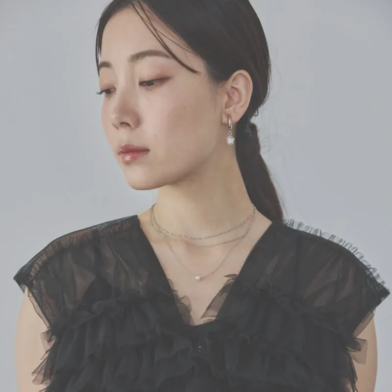 シルバーの一粒パールの3連チェーンネックレス