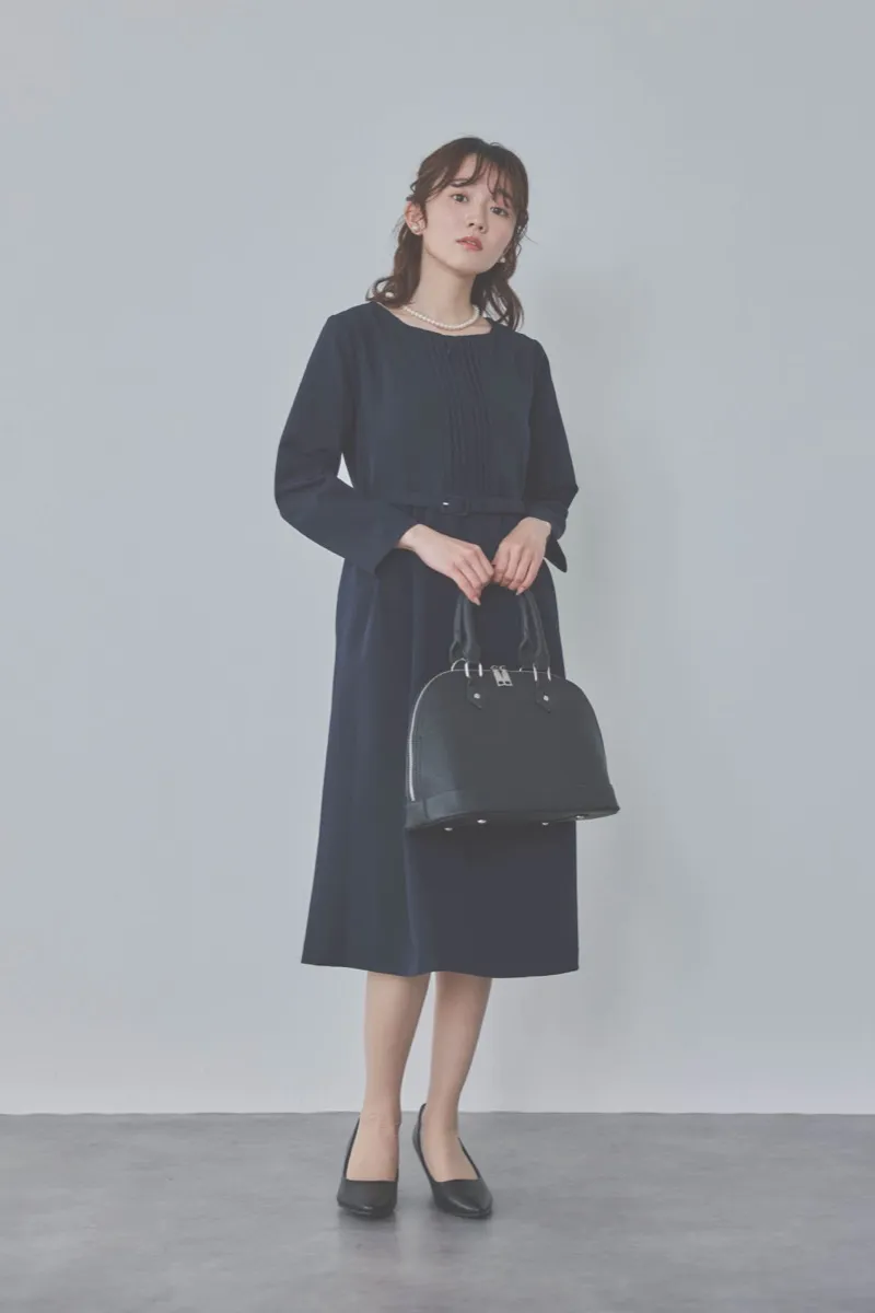 ネイビーのストレッチフレアワンピース M/Select Shop