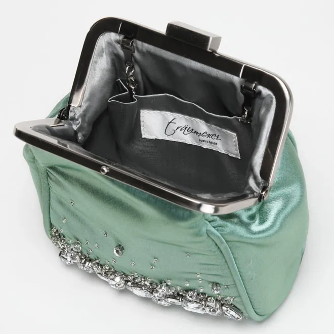 グリーンのビジュー付きバッグ