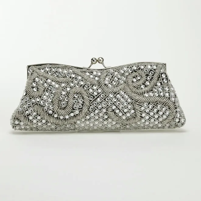 唐草模様のビジュー付きシルバーバッグ