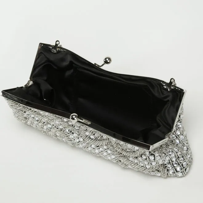 唐草模様のビジュー付きシルバーバッグ