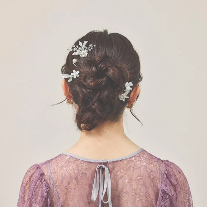 ホワイトブーケのヘアピン(5本セット)