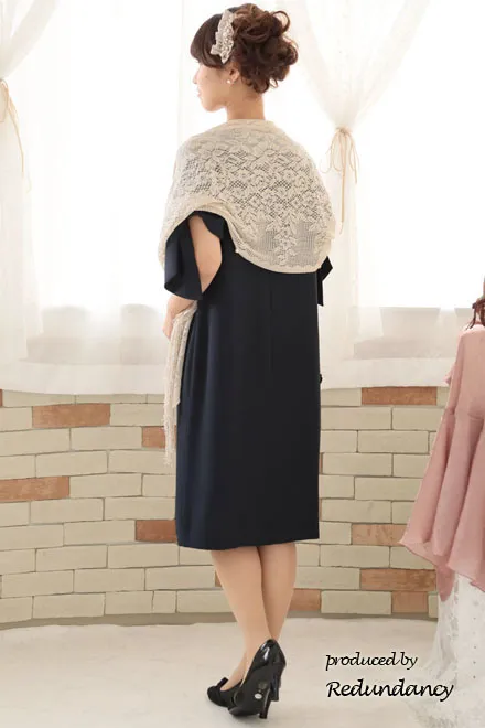 ネイビーのリボン風スリーブドレス